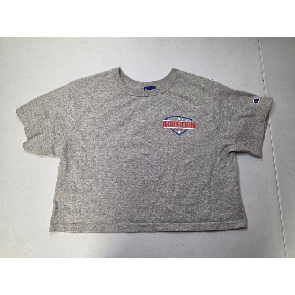 Champion Addiction Powersports Northwest Gray Cropped Graphic T-Shirt Large